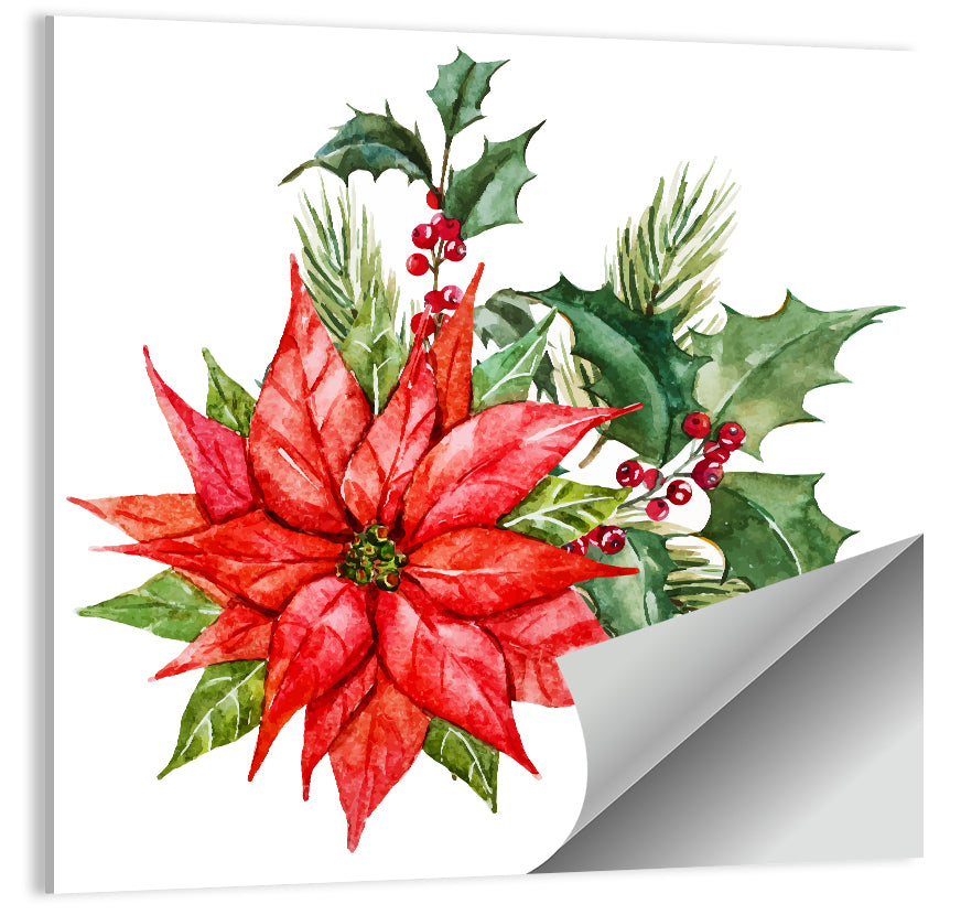 Christmas Poinsettia Watercolor Wall Art