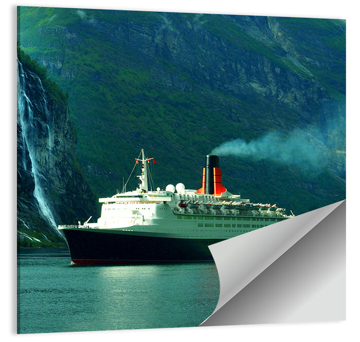 Cruise Ship at Geiranger Fjord Wall Art as a poster print