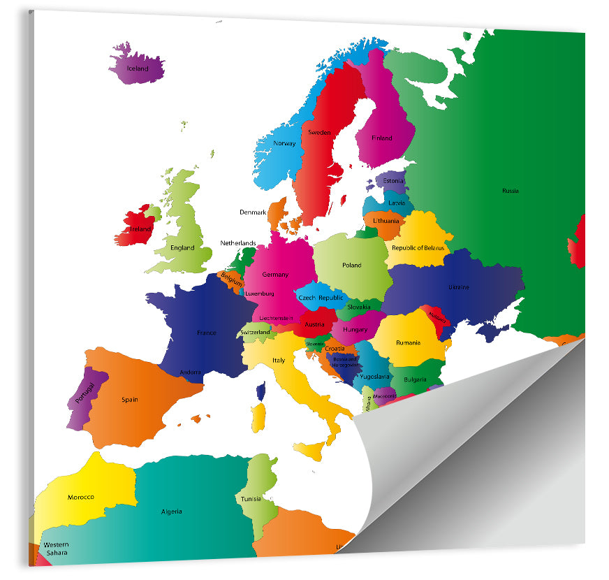 Modern Coloured Map of Europe Wall Art