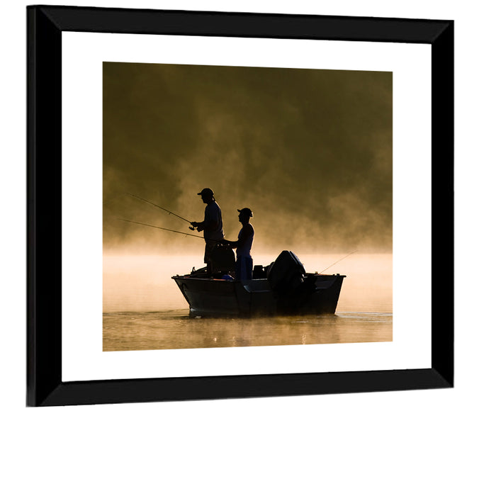 Misty Lake Fishing Wall Art as a framed print