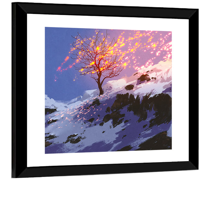 Falling Leaves in Winter Wall Art as a framed print