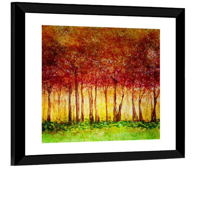 Autumn Tree Row Wall Art as a framed print
