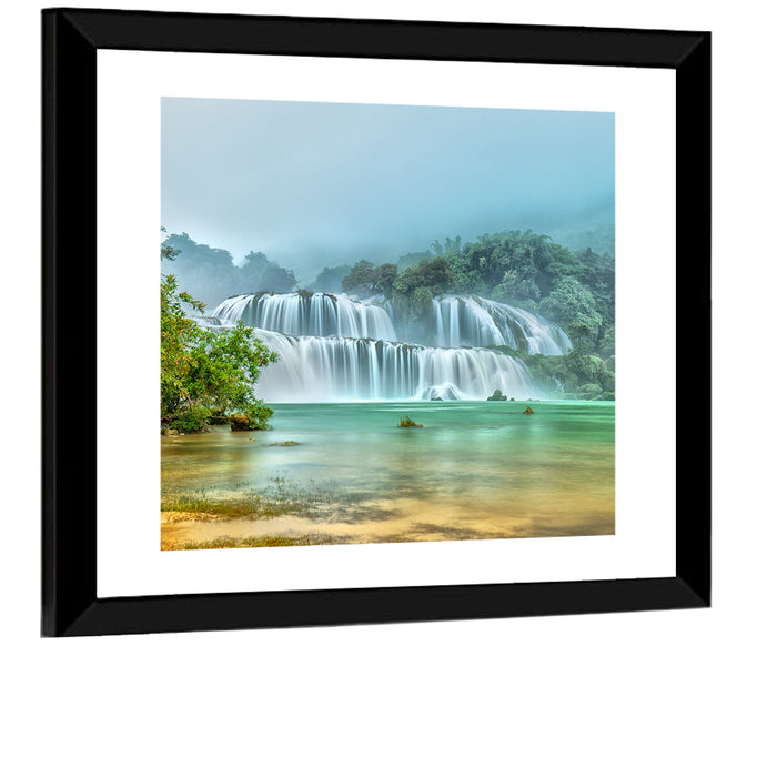 Ban Gioc Waterfalls Misty Morning Wall Art as a framed print