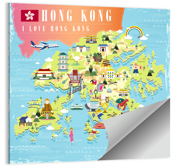 I Love Hong Kong Illustrated Cultural Map Wall Art as a poster print