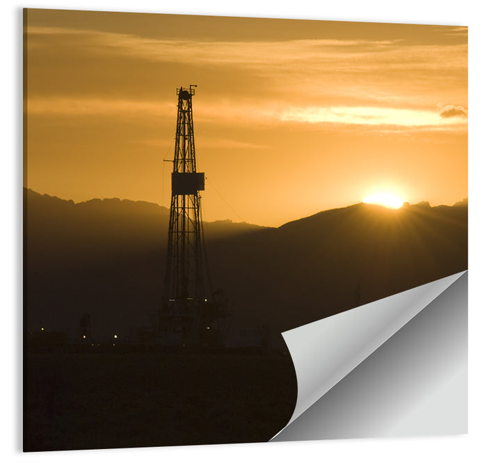 Sunrise Over Drilling Rig Wall Art as a poster print