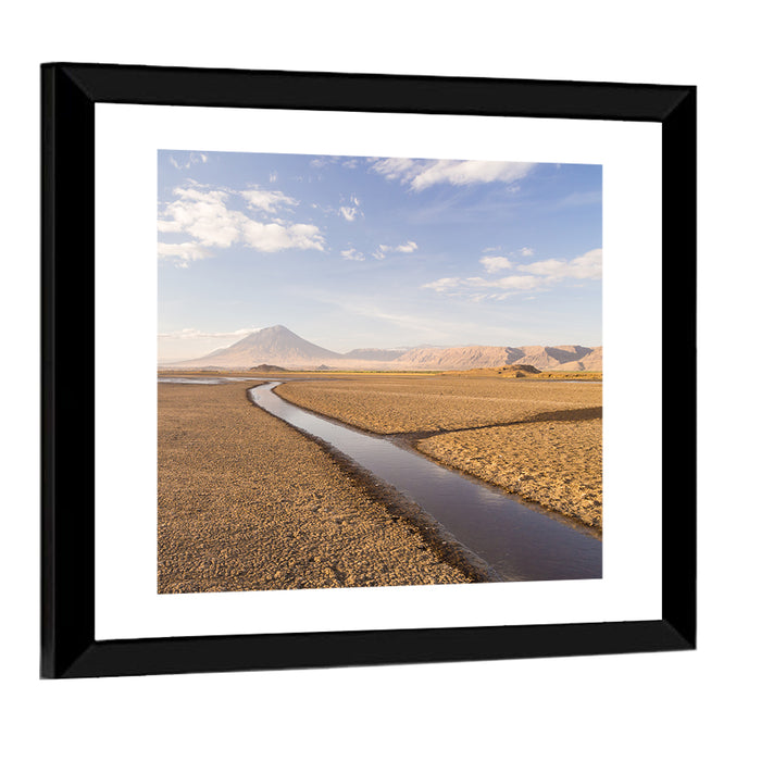 Lake Natron with Ol Doinyo Lengai Wall Art as a framed print