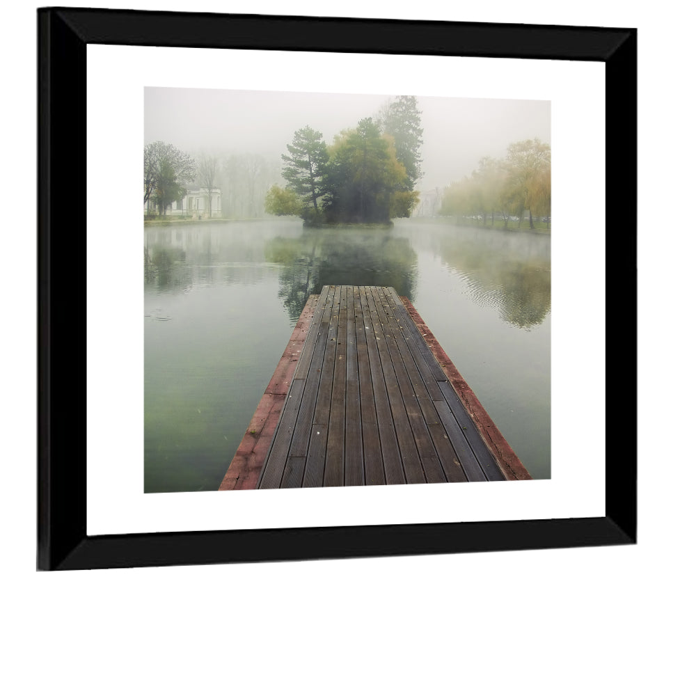 Wooden Pier on Foggy Lake Wall Art