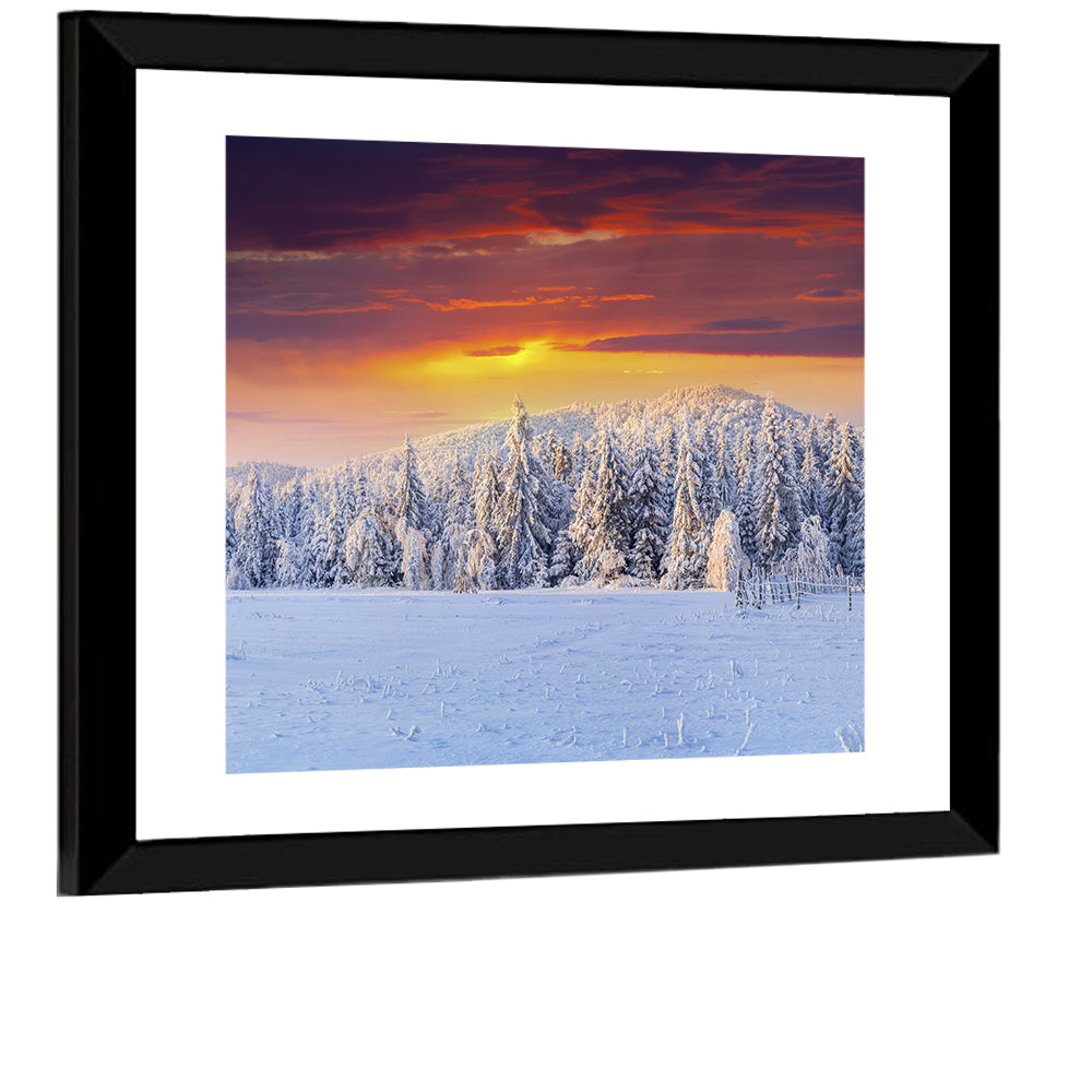 Snowy Forest Sunset Wall Art