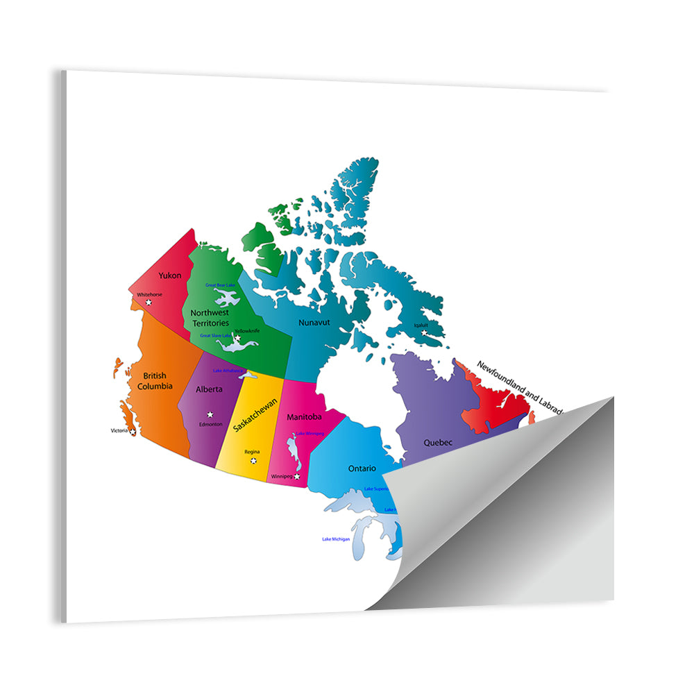 Colorful Canada Map Illustration Wall Art
