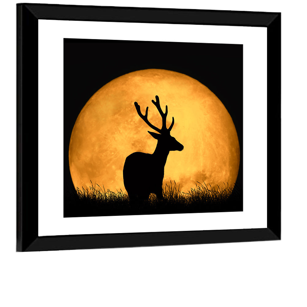 Buck Silhouette Under Red Moon Wall Art