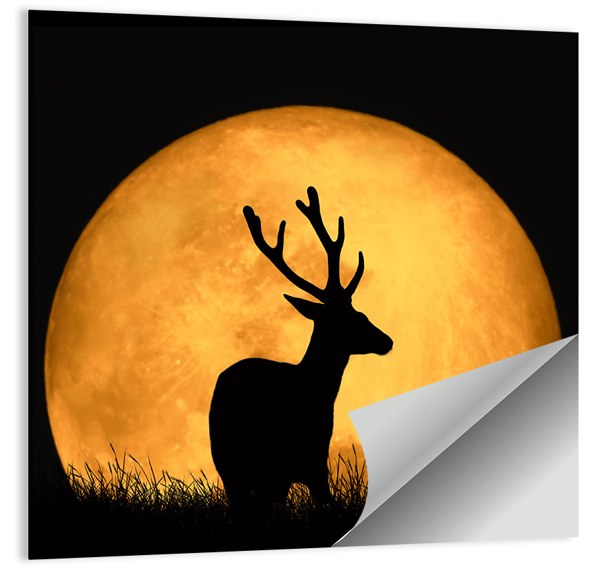 Buck Silhouette Under Red Moon Wall Art