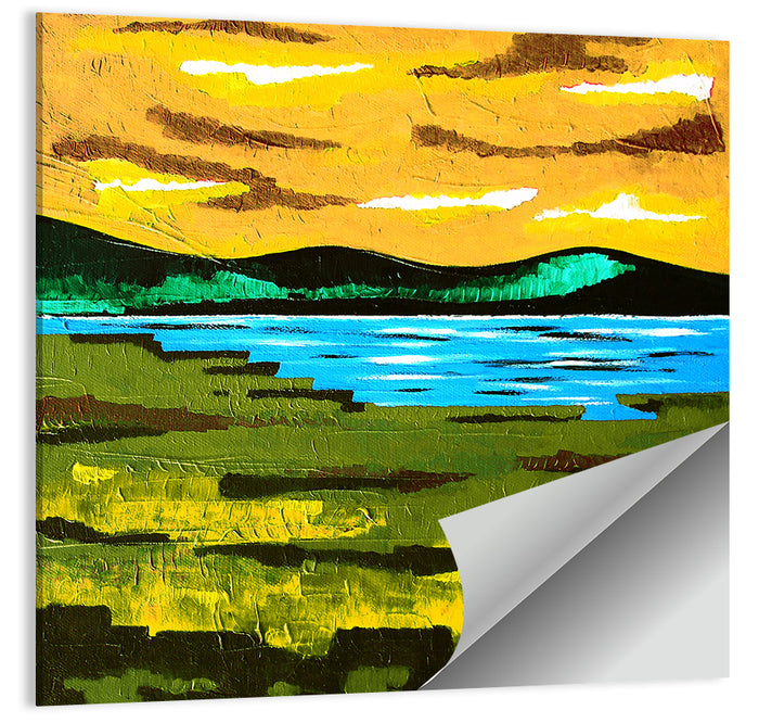 Golden Hour Mountain Lake Abstract Wall Art as a poster print