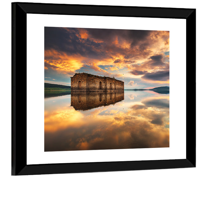 Sunken Church at Zhrebchevo Dam Wall Art as a framed print