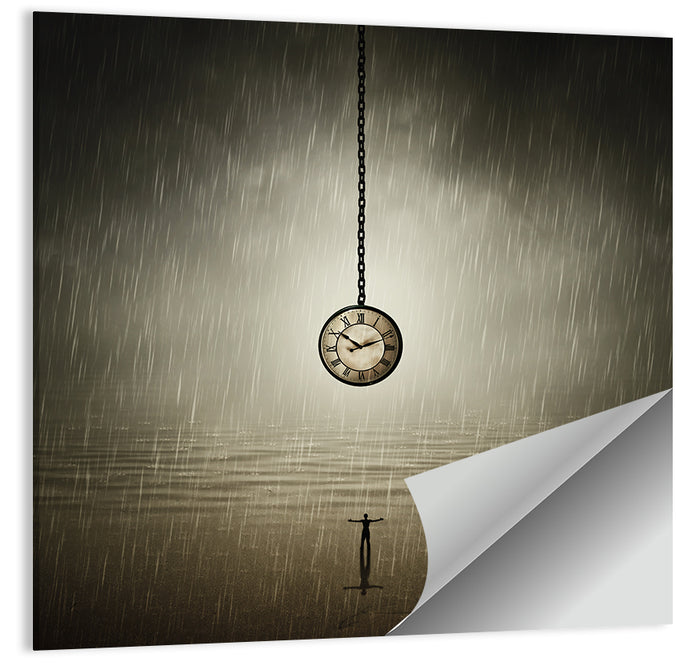 Suspended Pocket Watch in Rain Wall Art as a poster print