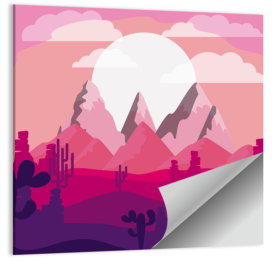 Magenta Desert Mountains Illustration Wall Art