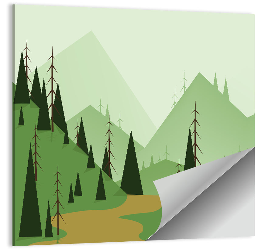 Green Foggy Hills Illustration Wall Art