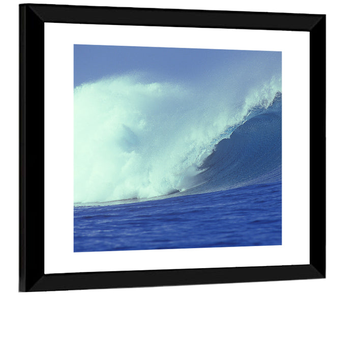 Deep Blue Barrel Wave Wall Art as a framed print