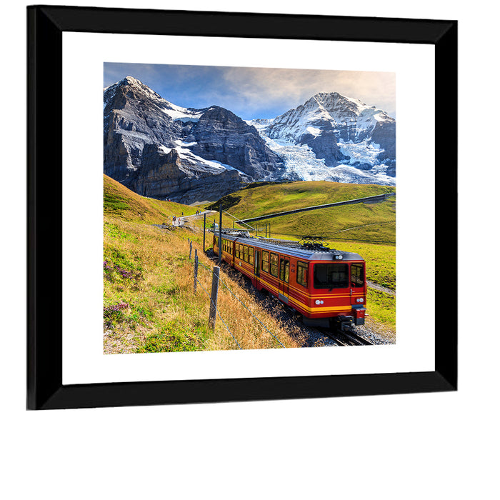 Red Alpine Train at Eiger Wall Art as a framed print