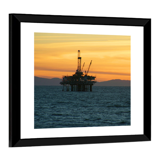 California Oil Rig at Sunset Wall Art as a framed print