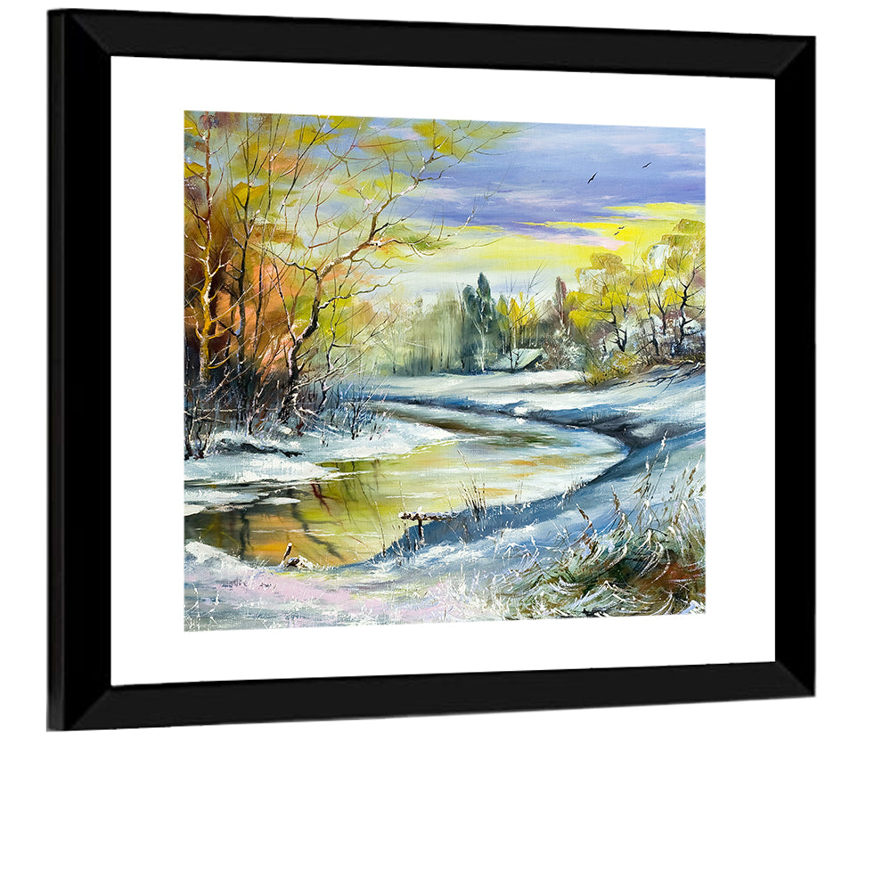 Winter River at Golden Hour Wall Art