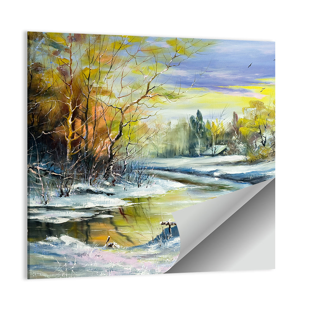 Winter River at Golden Hour Wall Art