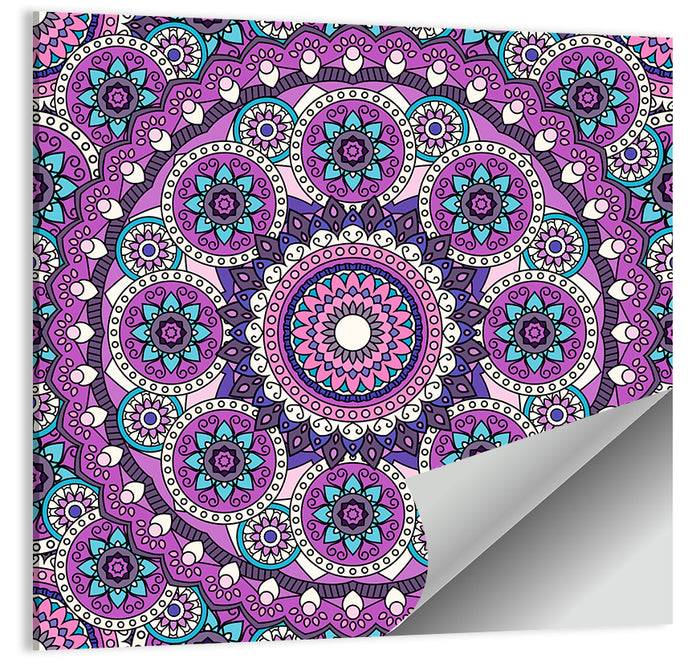 Vibrant Purple Teal Mandala Pattern Wall Art as a poster print