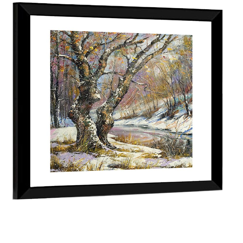 Frozen River and Winter Landscape Wall Art