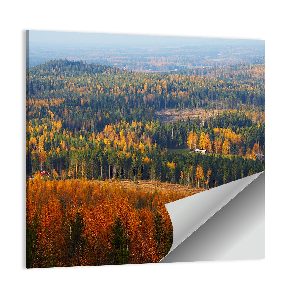 Finnish Autumn Landscape with Red-roofed House Wall Art