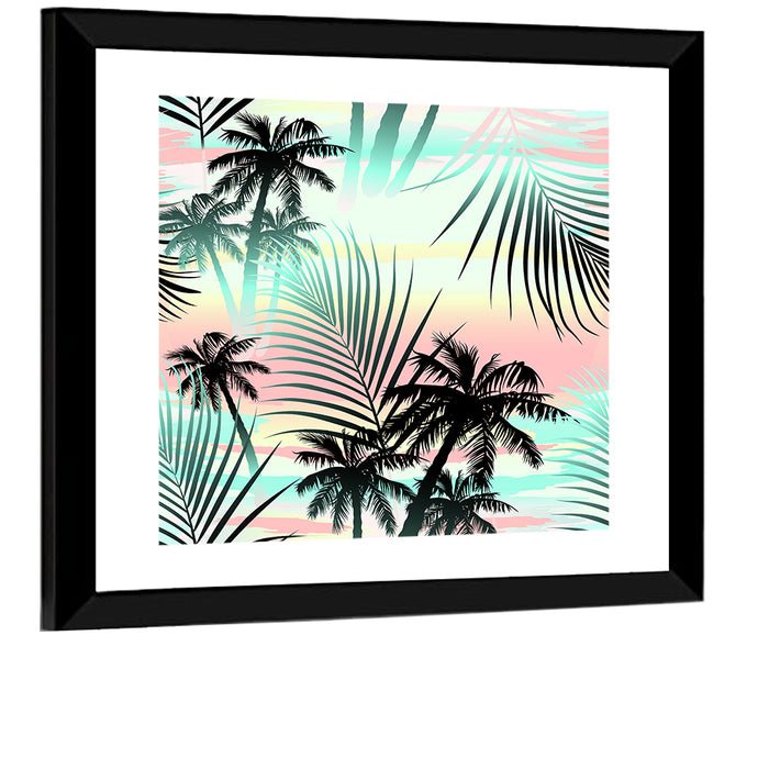 Tropical Palm Stripe Pattern Wall Art as a framed print