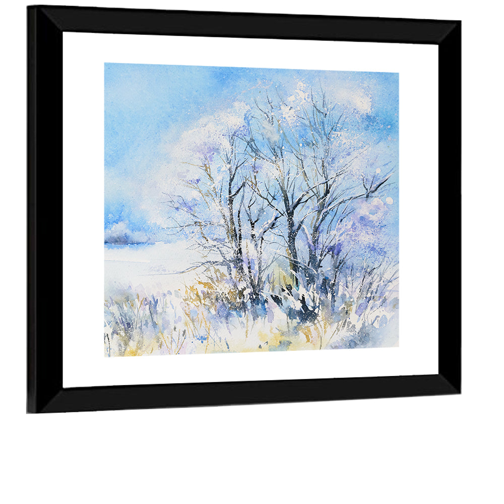 Blue Watercolor Winter Landscape Wall Art