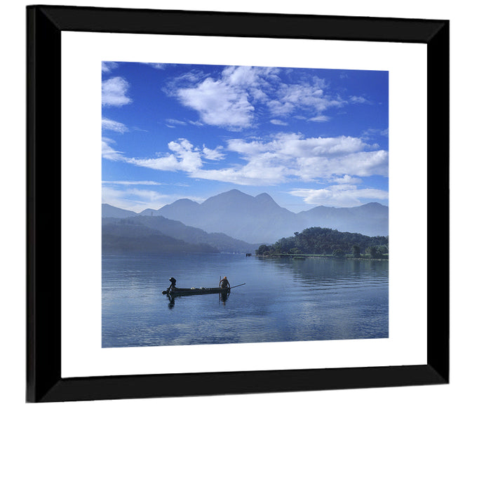 Sun Moon Lake Morning Mist Wall Art as a framed print