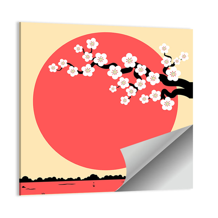 Cherry Blossom with Red Sun Wall Art as a poster print