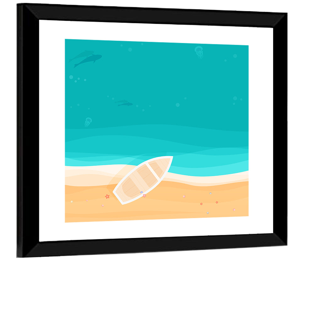 Sandy Beach Aerial Illustration Wall Art