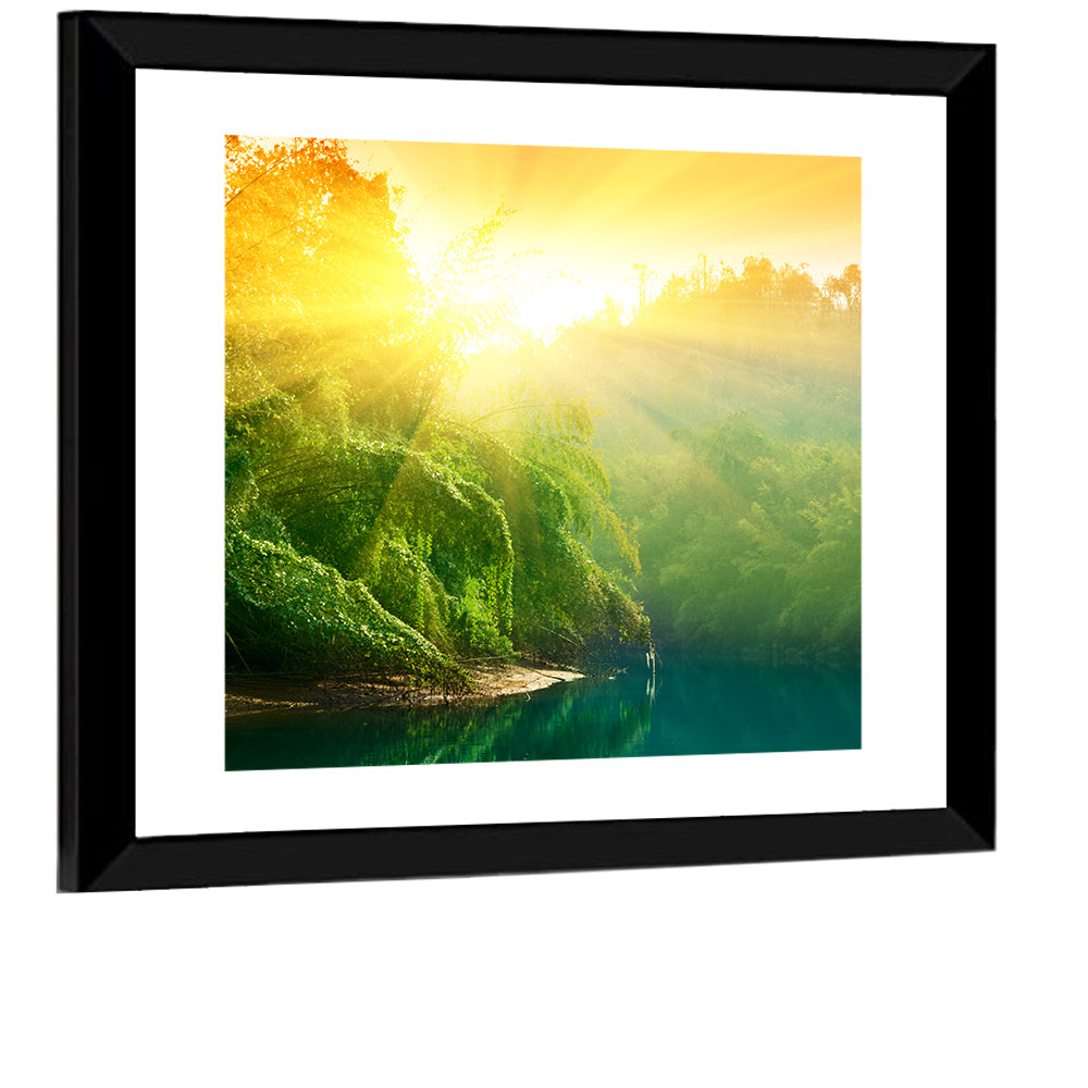 Golden Bamboo Riverbank Wall Art