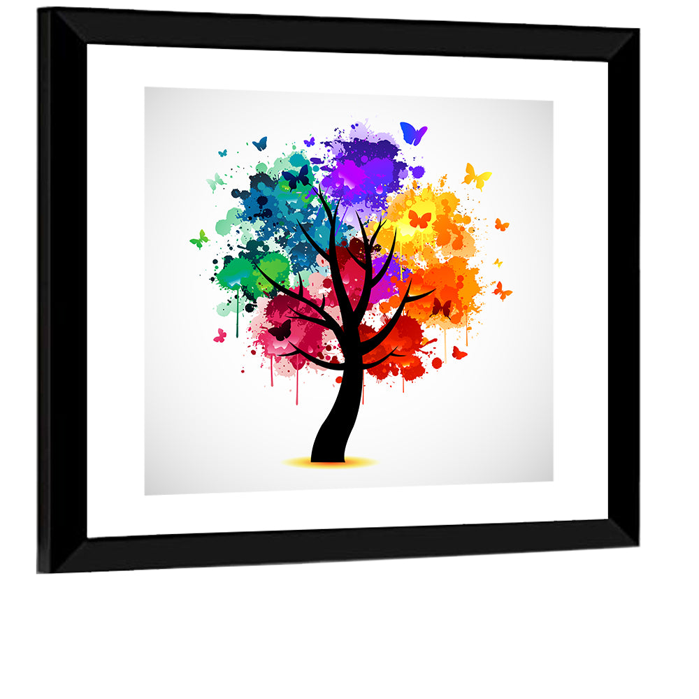 Painted Tree with Butterflies Wall Art