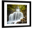 White Cascade Over Mossy Rocks Wall Art