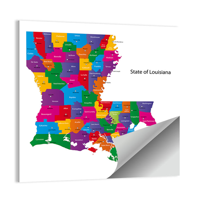 Colorful Louisiana Parish Map Wall Art as a poster print