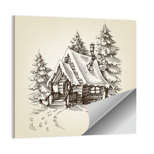 Winter Cabin Illustration Wall Art