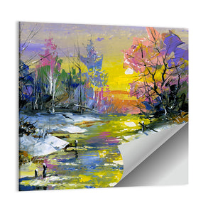 Snowy Stream Sunset Wall Art