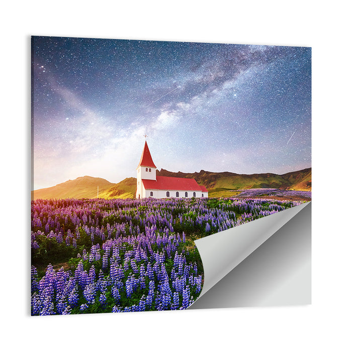 Vik I Myrdal Church Under Milky Way Wall Art as a poster print