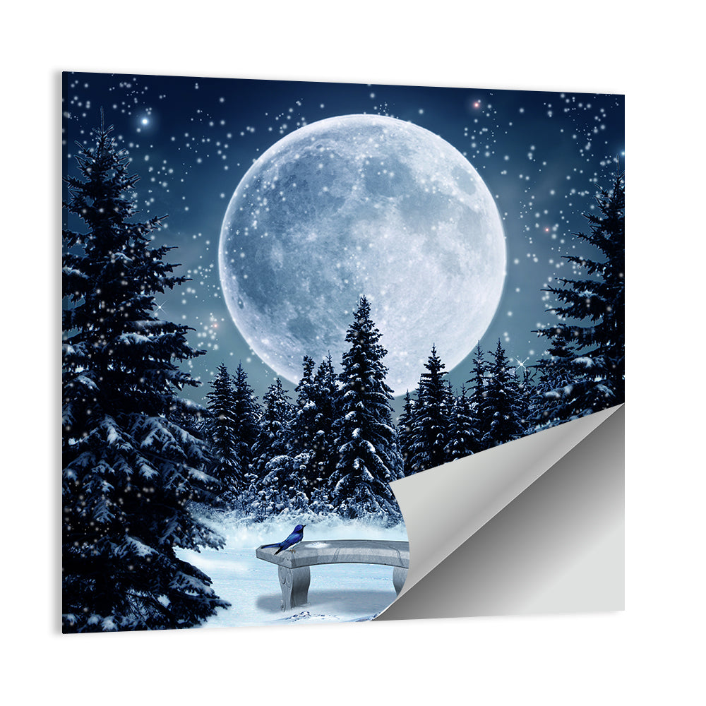 Full Moon Over Snowy Pines Wall Art