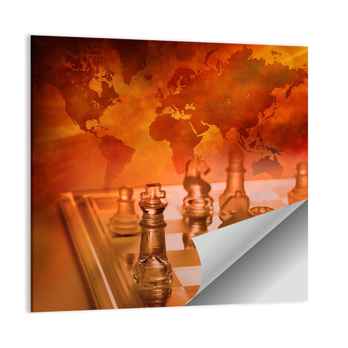 Chess with Faded World Map Wall Art as a poster print