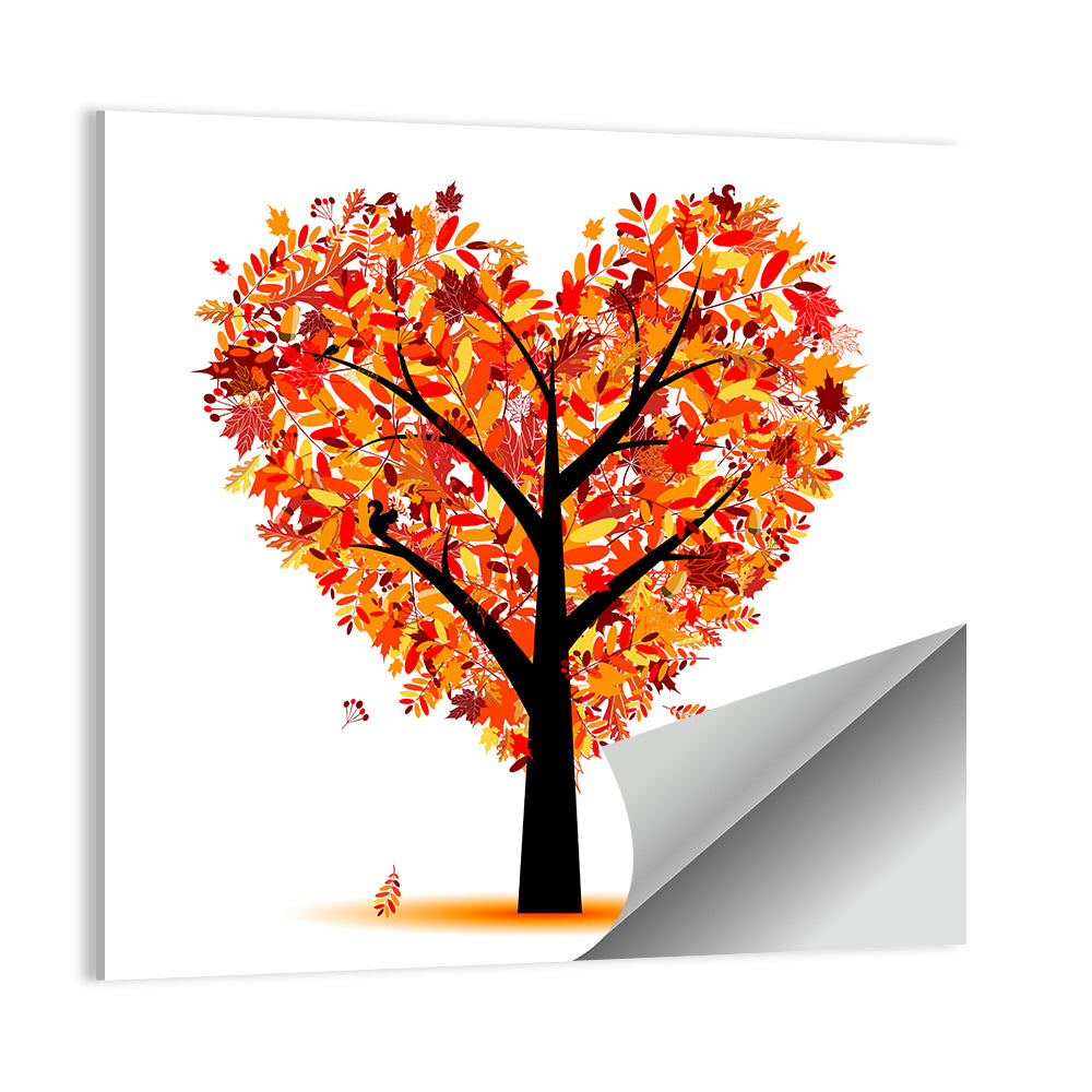 Autumn Heart Tree Illustration Wall Art