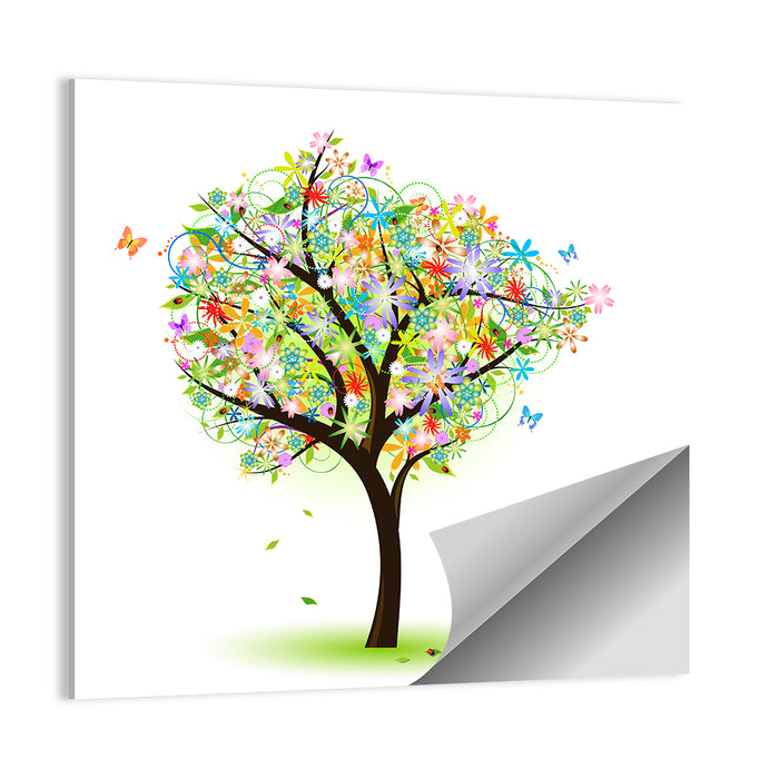 Whimsical Floral Tree Illustration Wall Art as a poster print
