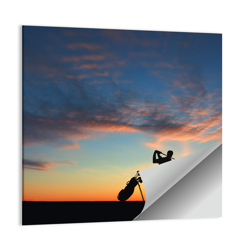 Sunset Golfer Silhouette Wall Art, poster print, square