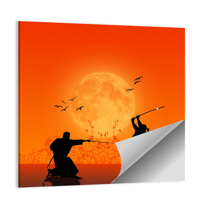 Moonlit Samurai Duel Wall Art as a poster print