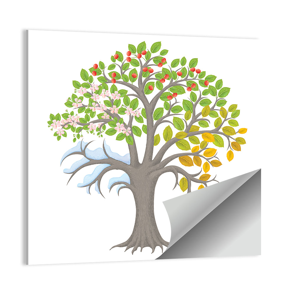 Four Seasons Apple Tree Illustration Wall Art