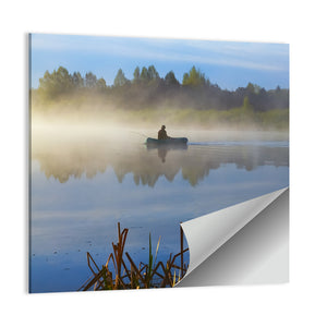 Fisherman in Hazy Lake Wall Art