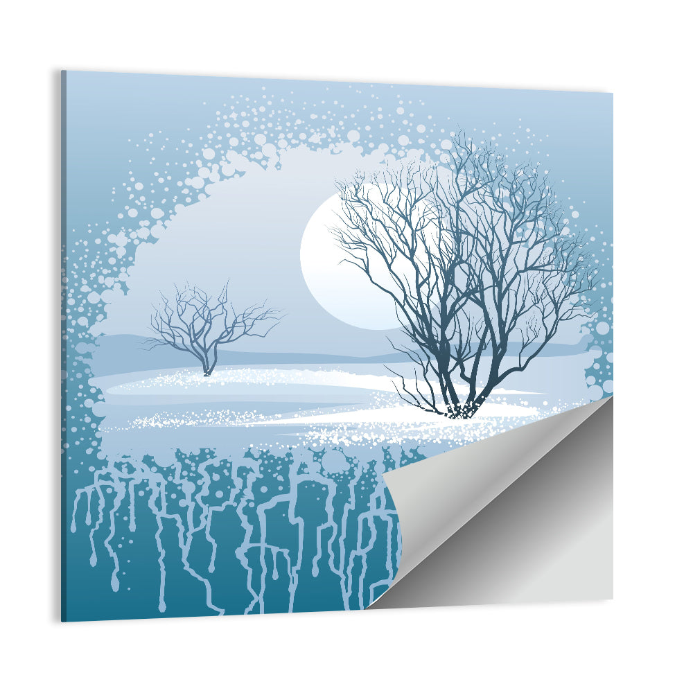 Moonlit Winter Tree Illustration Wall Art