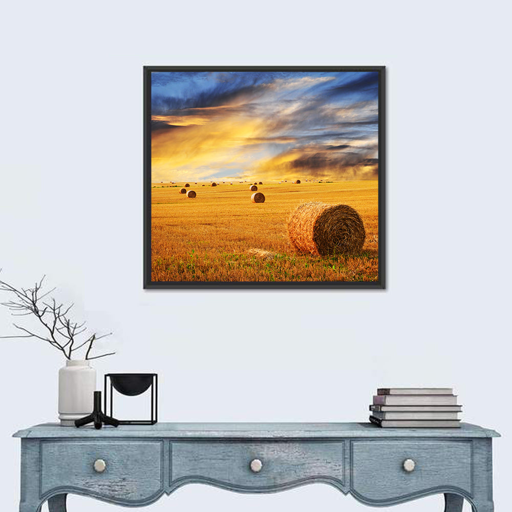 Sunset Over Hay Bales Wall Art